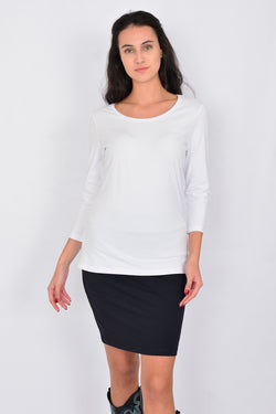 Cotton Crew Neck Long Sleeve Basic Blouse LINDA-64