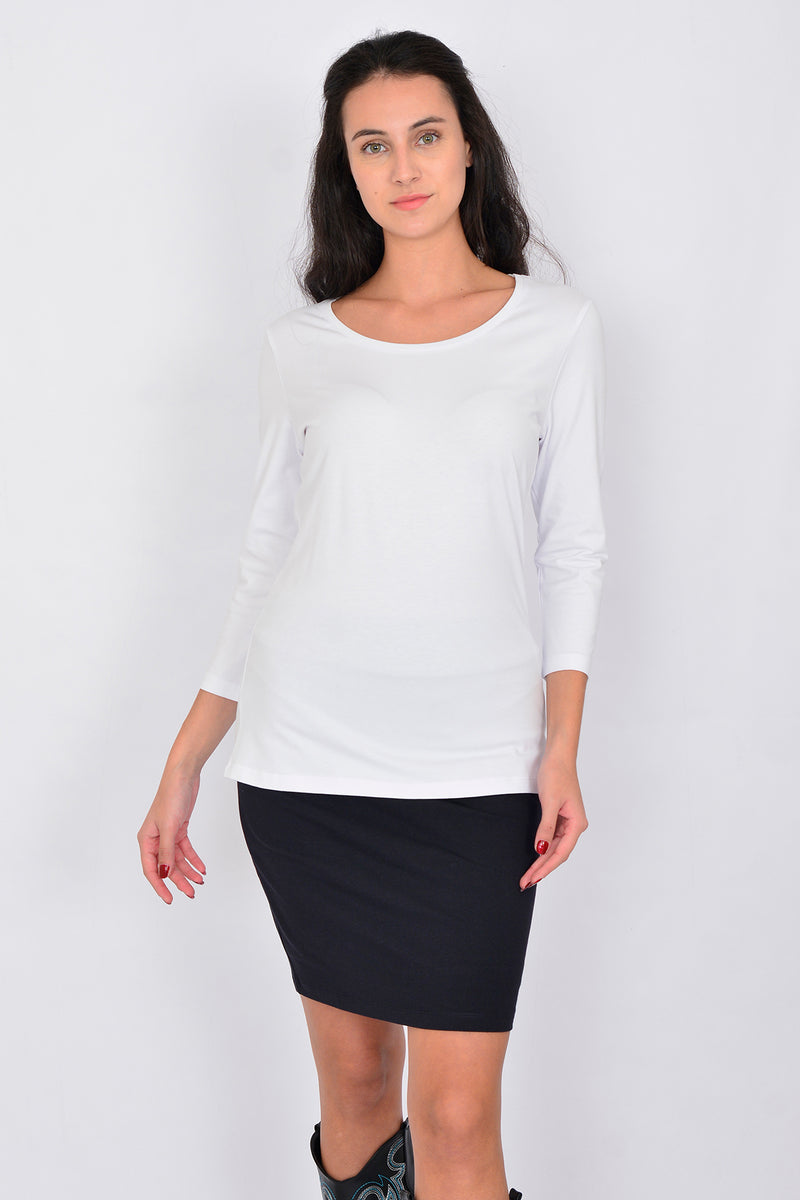Cotton Crew Neck Long Sleeve Basic Blouse LINDA-64