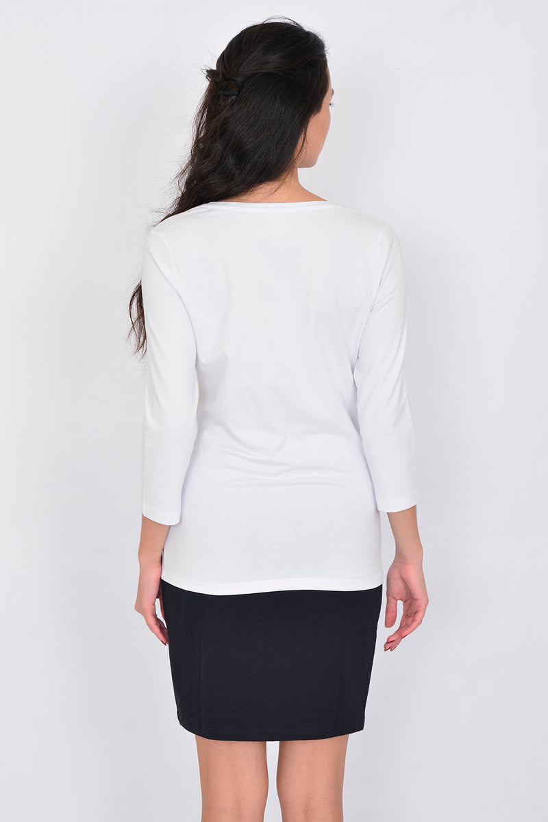 Cotton Crew Neck Long Sleeve Basic Blouse LINDA-64