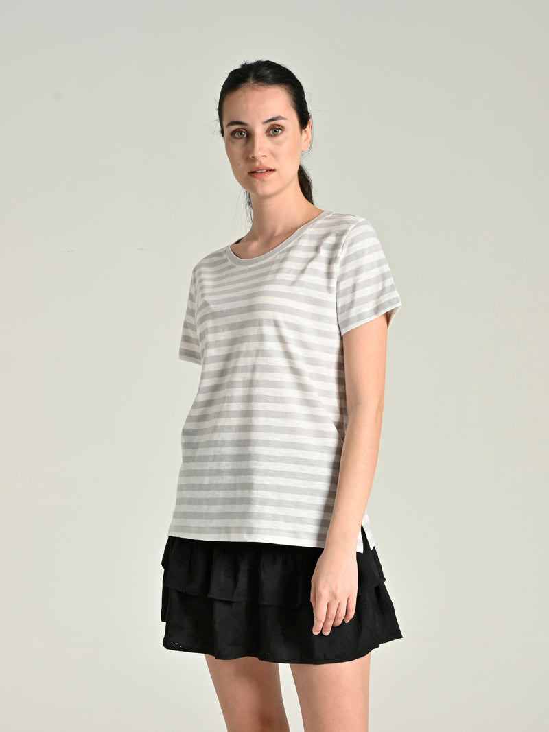 Cotton Striped Short Sleeve Basic T-Shirt COT22-103