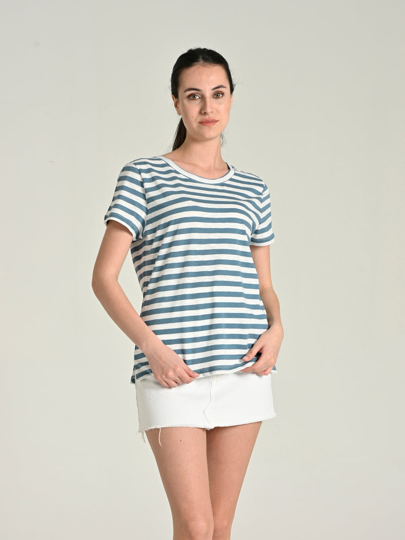 Cotton Striped Short Sleeve Basic T-Shirt COT22-103