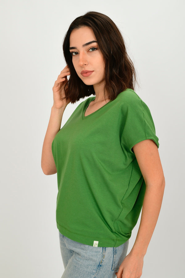 Bamboo Cotton V-neck Basic T-shirt LARA-5