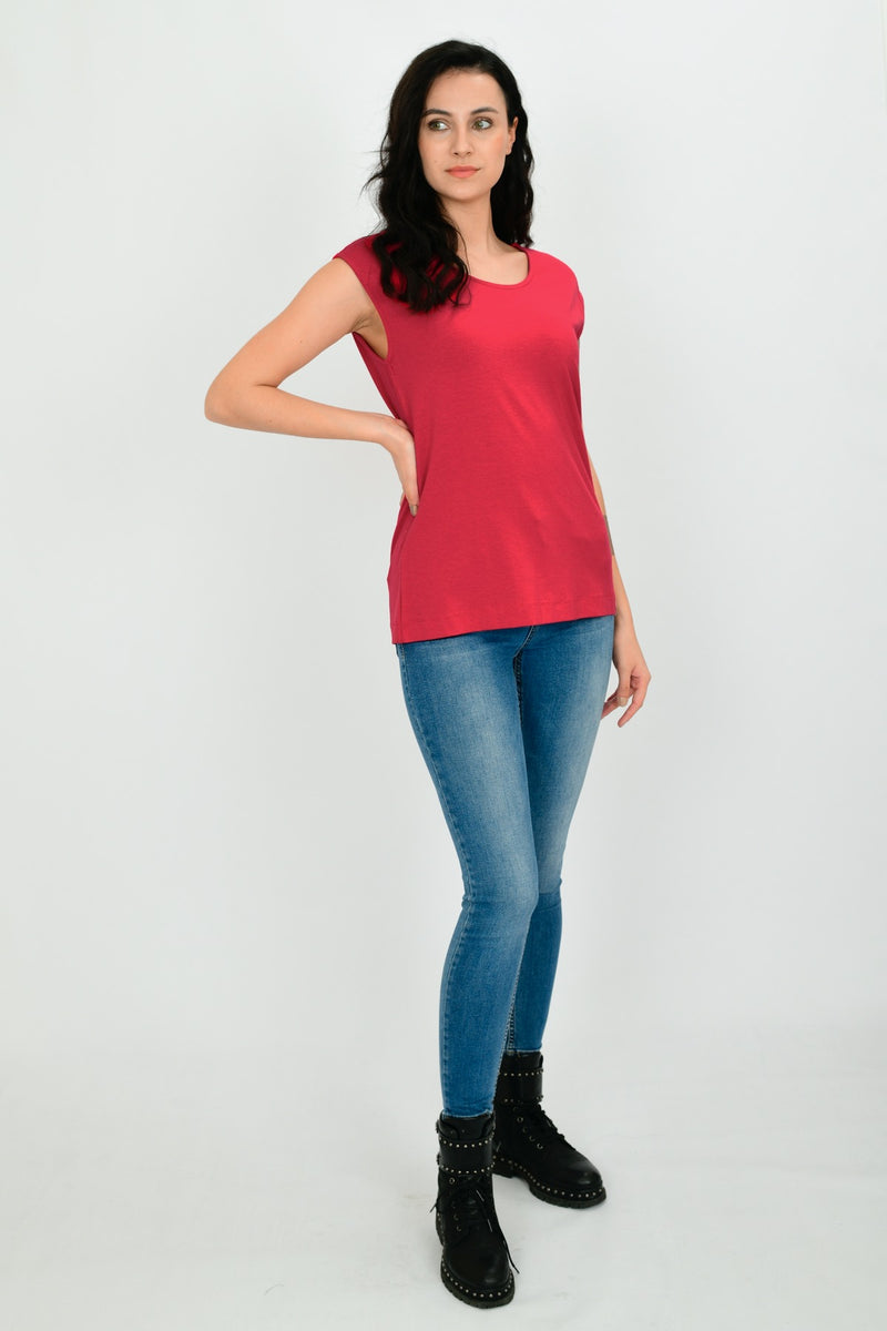 Bamboo Cotton Sleeveless Basic T-shirt LARA-6
