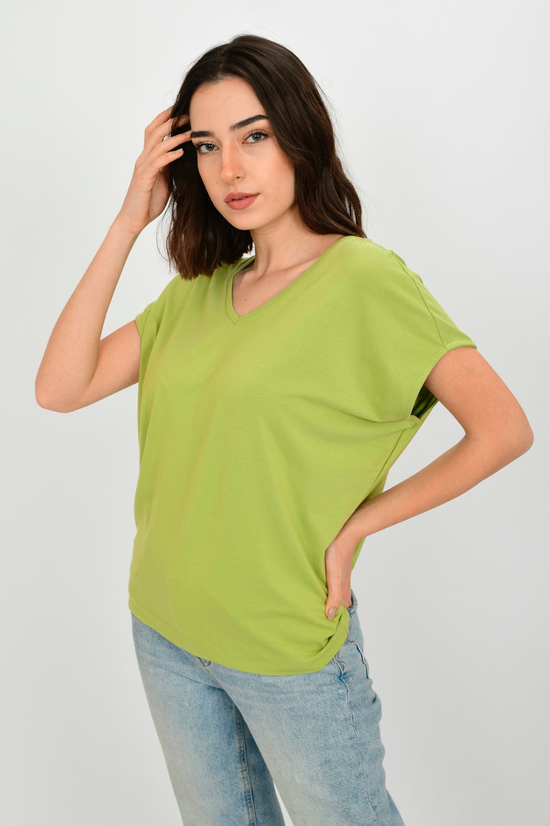 Bamboo Cotton V-neck Basic T-shirt LARA-5