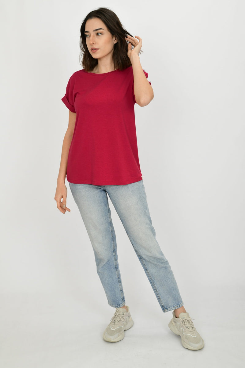 Bamboo Cotton Short-Sleeve Basic T-shirt LARA-4