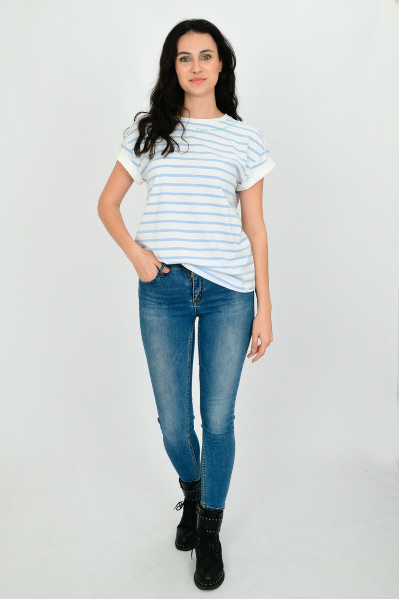 100% Organic Cotton Basic Embroidered T-shirt LARA-14