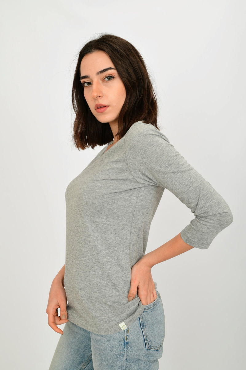 Cotton Crew Neck Long Sleeve Basic Blouse LINDA-64