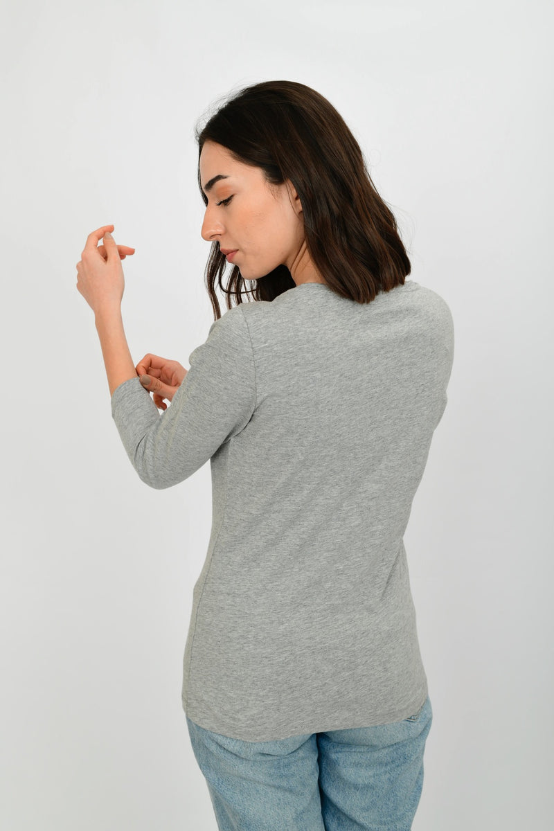 Cotton Crew Neck Long Sleeve Basic Blouse LINDA-64