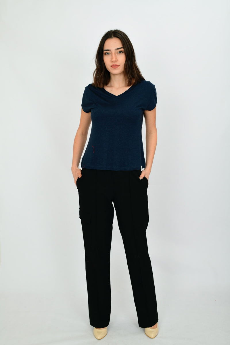 Linen Short-sleeve Basic Blouse LARA-9