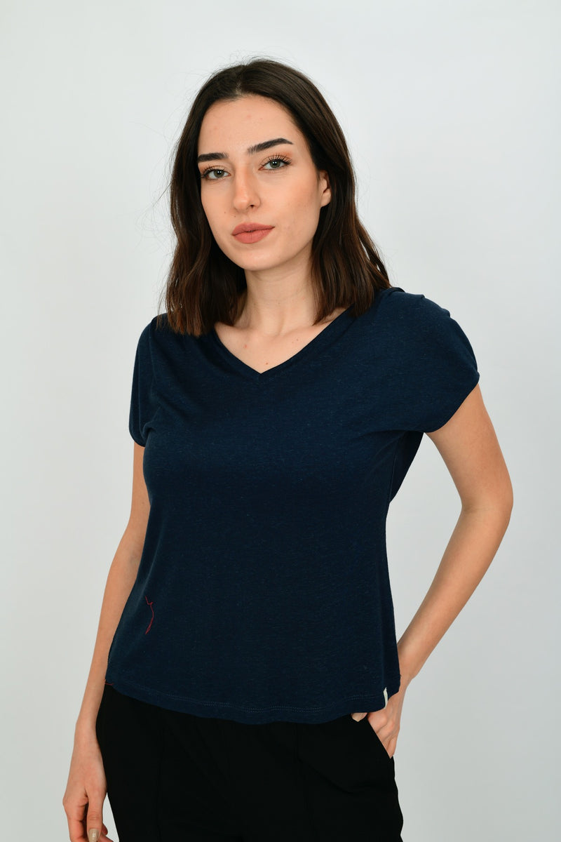 Linen Short-sleeve Basic Blouse LARA-9