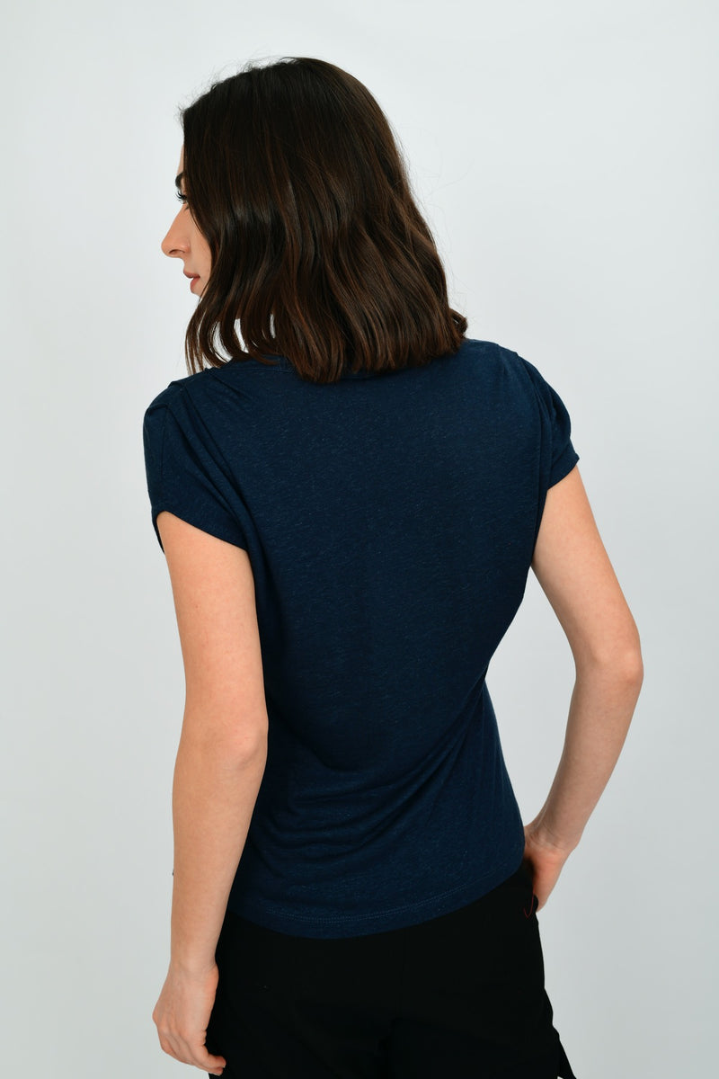 Linen Short-sleeve Basic Blouse LARA-9