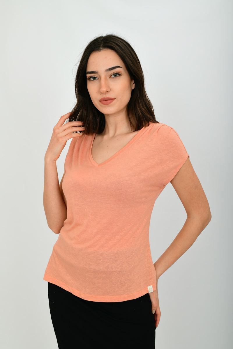 Linen Short-sleeve Basic Blouse LARA-9