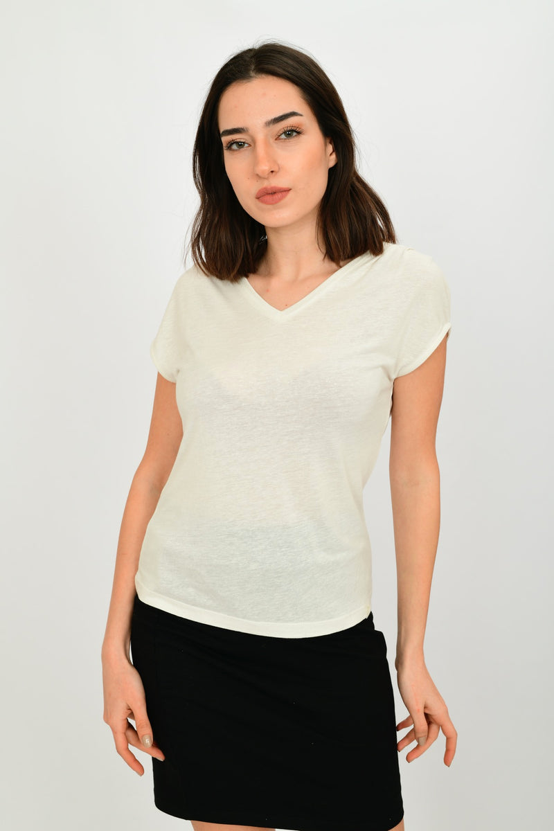 Linen Short-sleeve Basic Blouse LARA-9