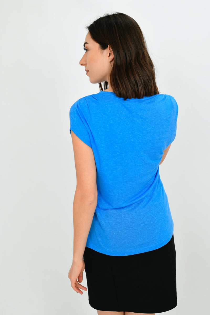 Linen Short-sleeve Basic Blouse LARA-9