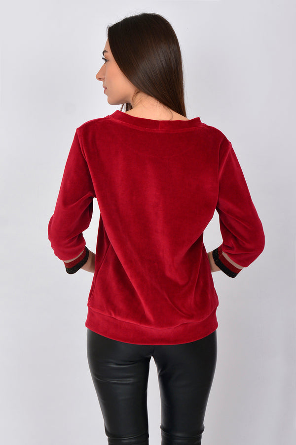 Organic Cotton Velvet Blouse with Rib LINDA-7