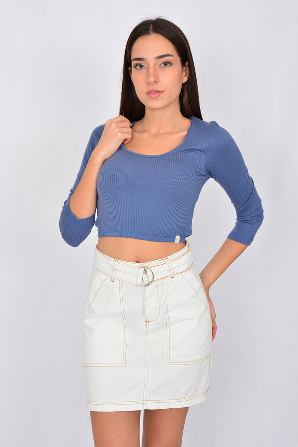 Tencel Crop Top Rib Blouse LARA-1