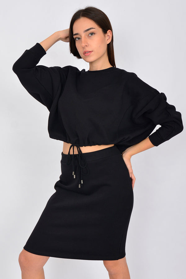 Cotton Crop Top Tie on Waist Sweatshirt LINDA-38-V2