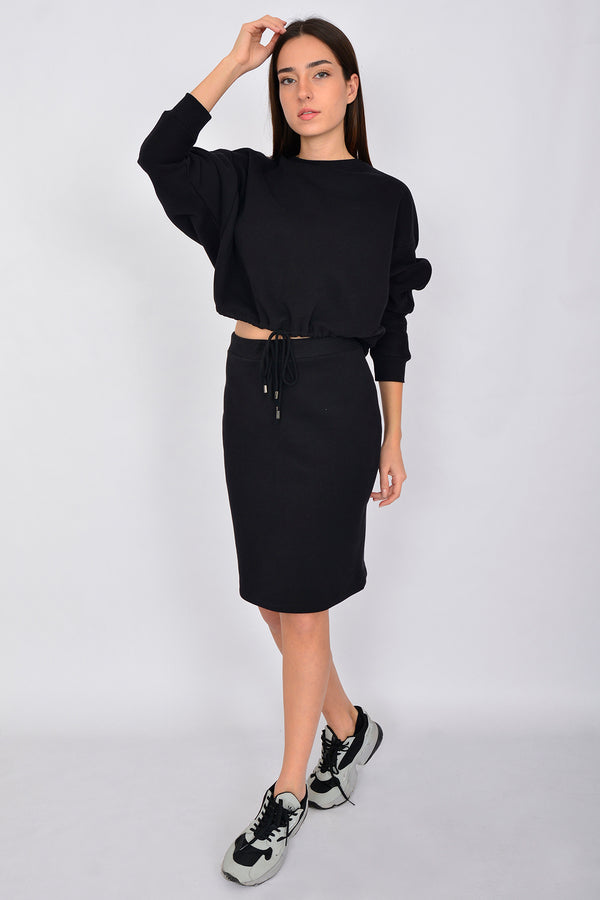 Cotton Crop Top Tie on Waist Sweatshirt LINDA-38-V2