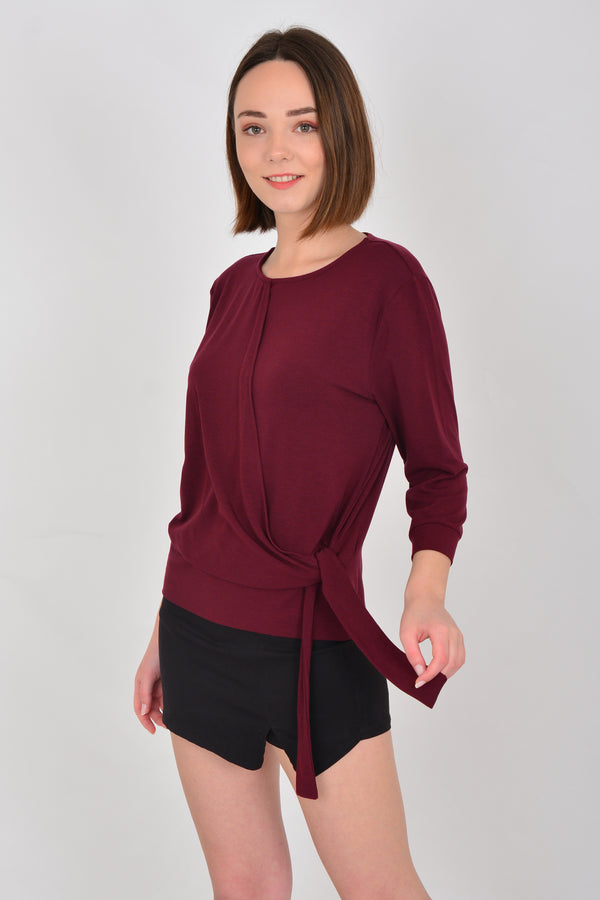 Tencel Long Sleeve Tie-on Side T-shirt PERA-4-V2