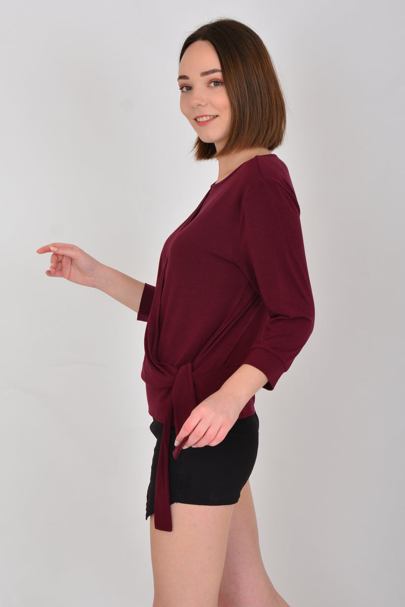 Tencel Long Sleeve Tie-on Side T-shirt PERA-4-V2