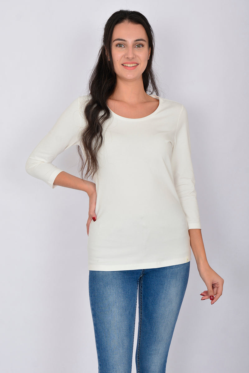 Cotton Crew Neck Long Sleeve Basic Blouse LINDA-64