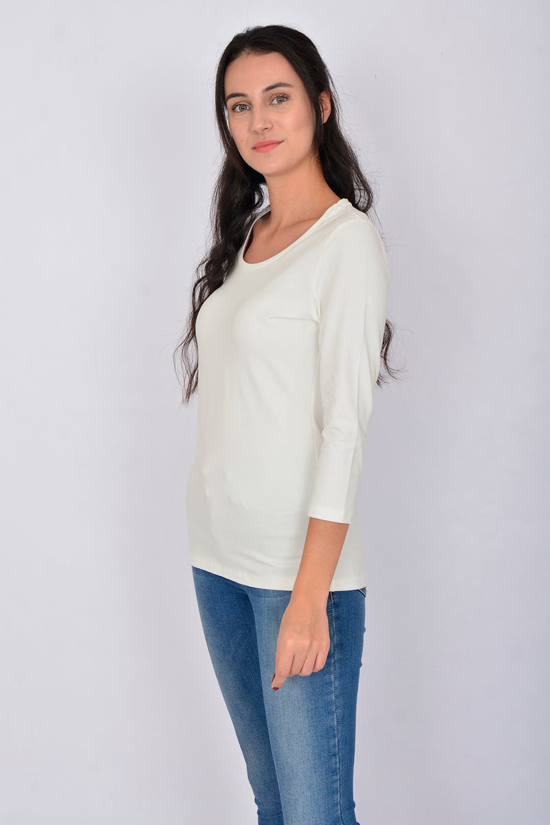 Cotton Crew Neck Long Sleeve Basic Blouse LINDA-64