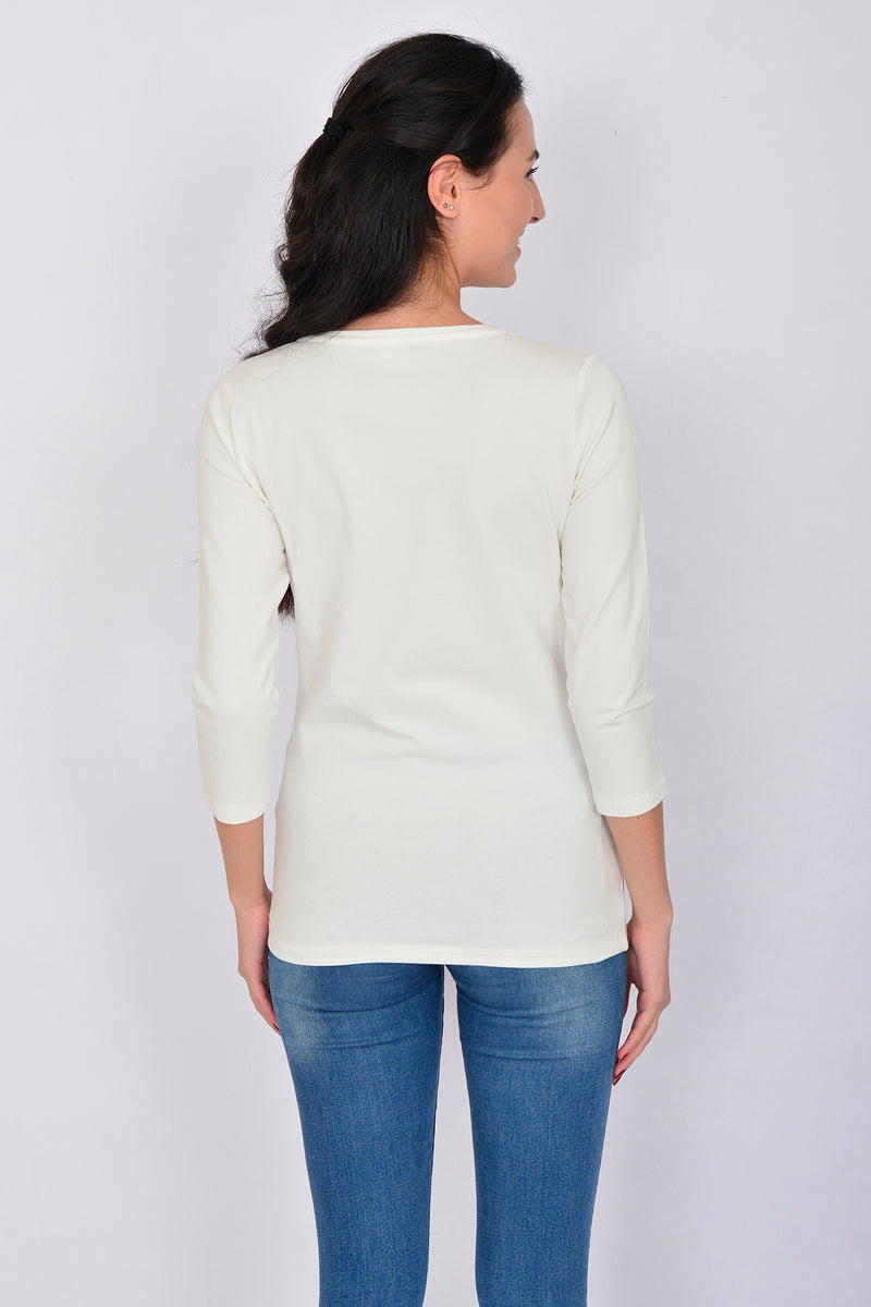 Cotton Crew Neck Long Sleeve Basic Blouse LINDA-64