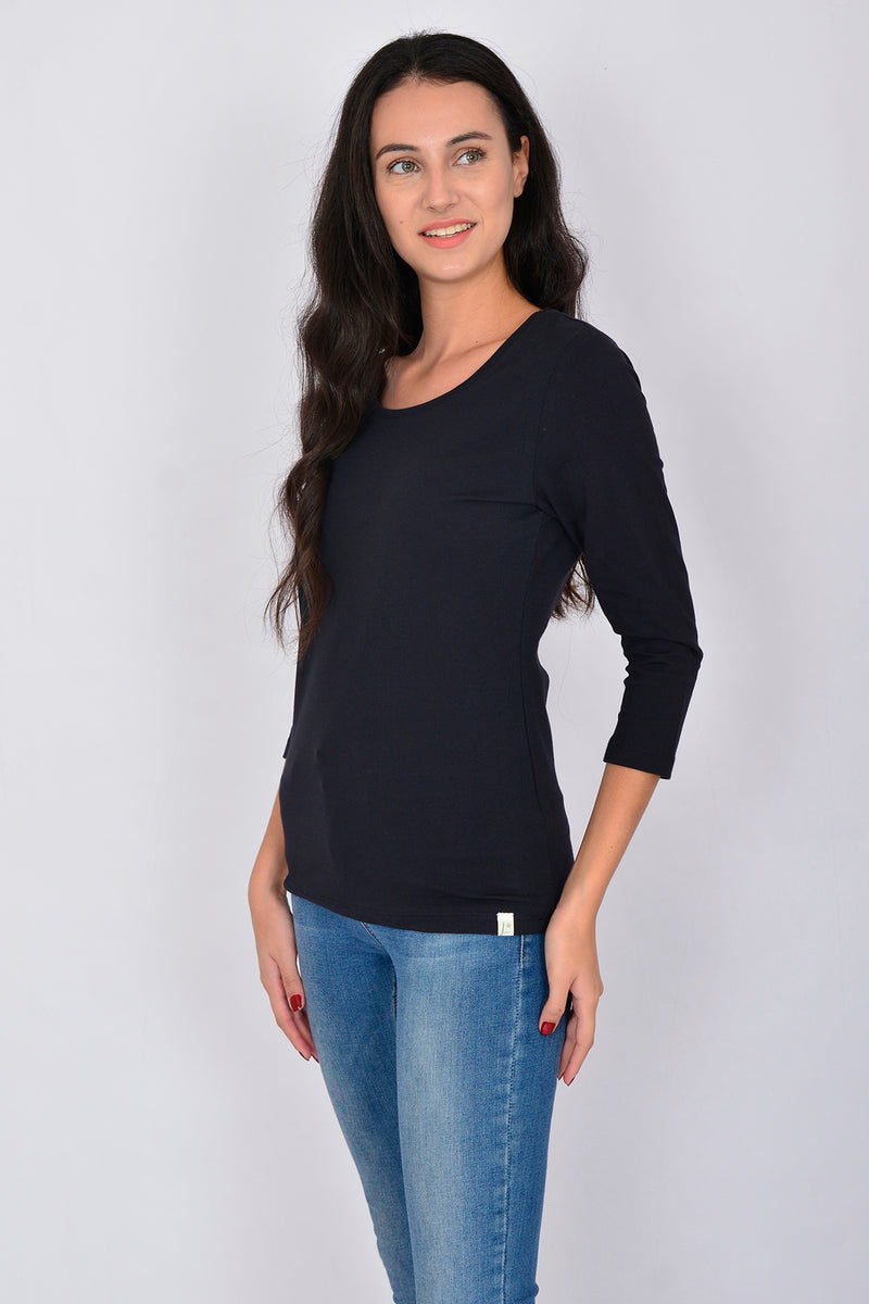 Cotton Crew Neck Long Sleeve Basic Blouse LINDA-64