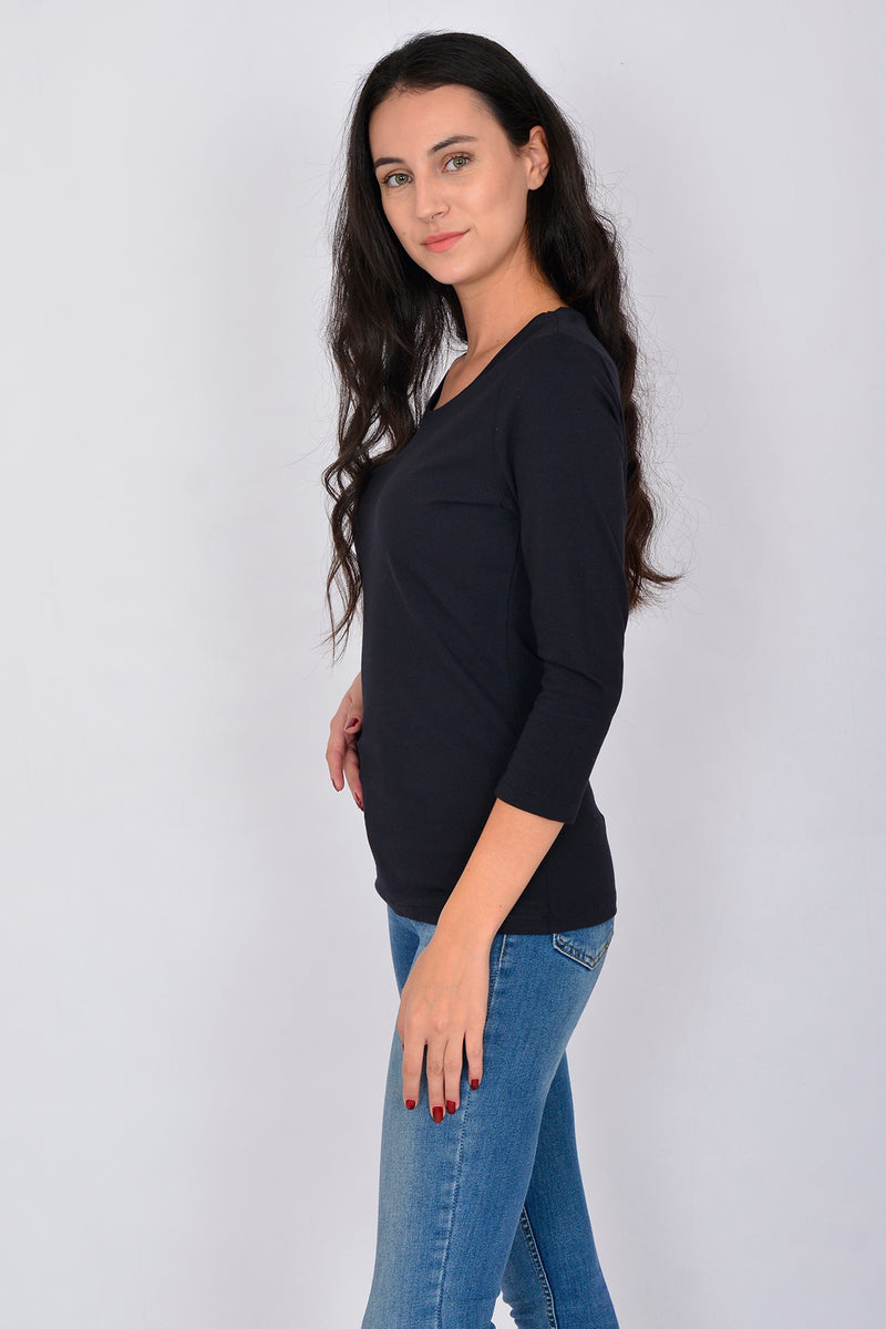 Cotton Crew Neck Long Sleeve Basic Blouse LINDA-64