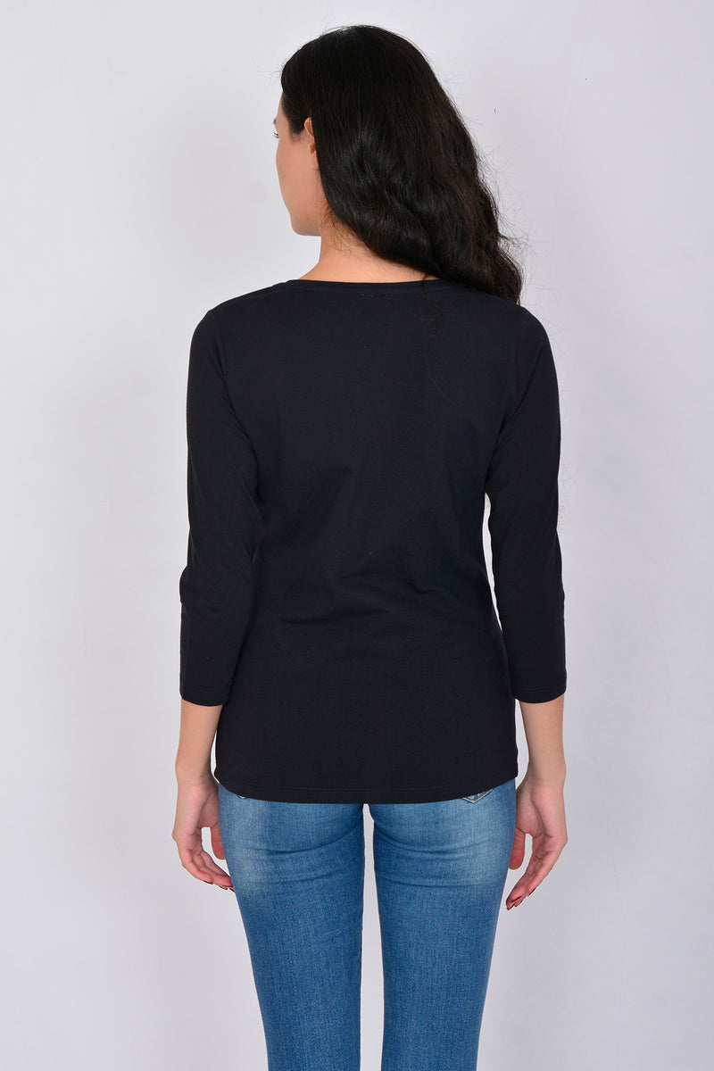 Cotton Crew Neck Long Sleeve Basic Blouse LINDA-64