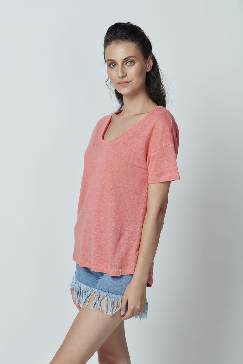 Linen Scoop Neck T-Shirt LET-33-V3