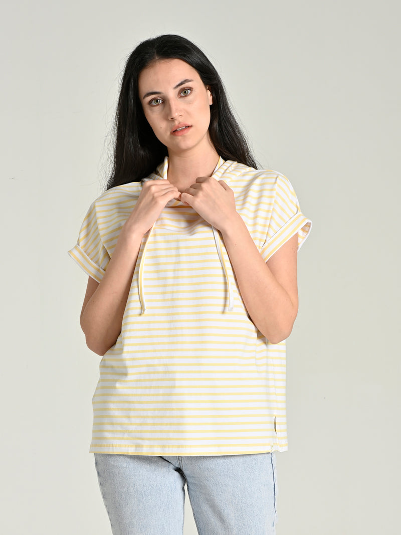 Cotton Striped Hooded Short-Sleeve T-shirt SIA-20