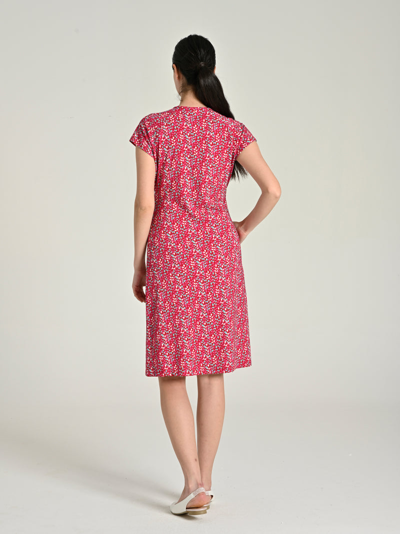 Bamboo Cotton Leaf Printed Medium Height Dress SIA-21