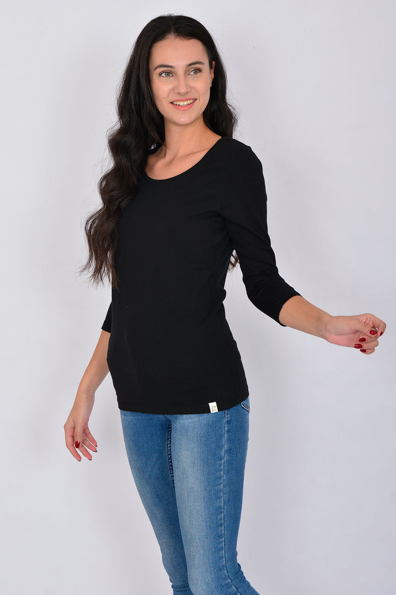 Cotton Crew Neck Long Sleeve Basic Blouse LINDA-64