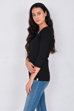 Cotton Crew Neck Long Sleeve Basic Blouse LINDA-64