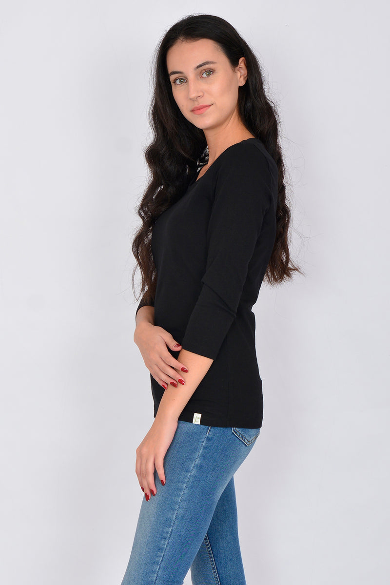 Cotton Crew Neck Long Sleeve Basic Blouse LINDA-64