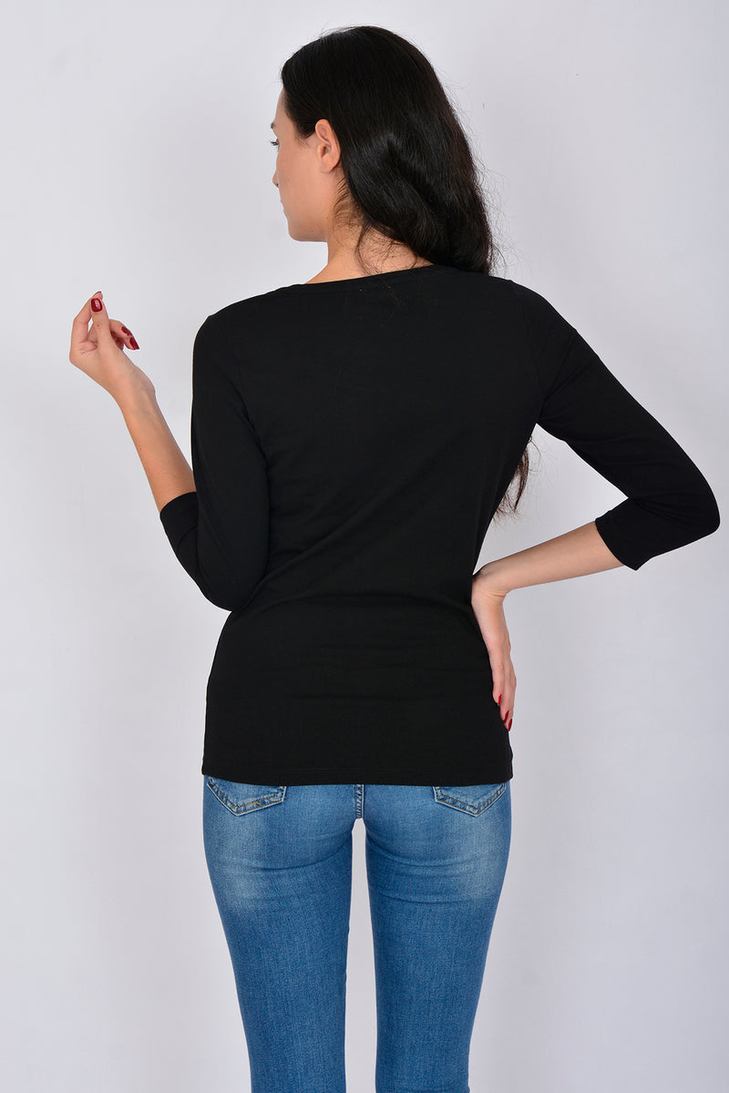 Cotton Crew Neck Long Sleeve Basic Blouse LINDA-64