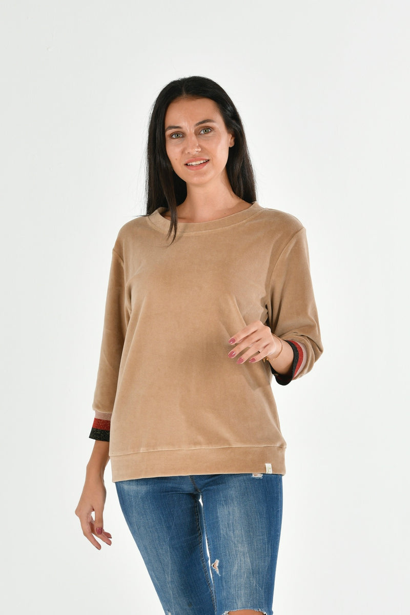 Organic Cotton Velvet Blouse with Rib LINDA-7