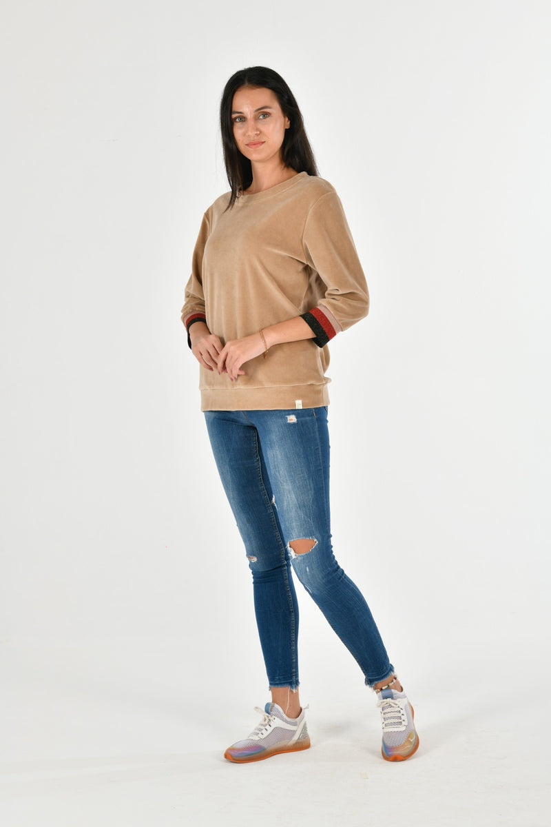 Organic Cotton Velvet Blouse with Rib LINDA-7