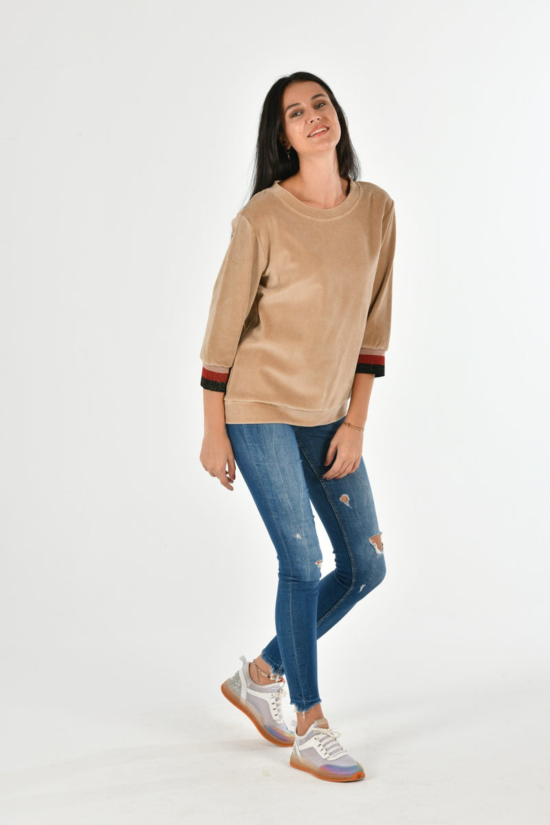 Organic Cotton Velvet Blouse with Rib LINDA-7