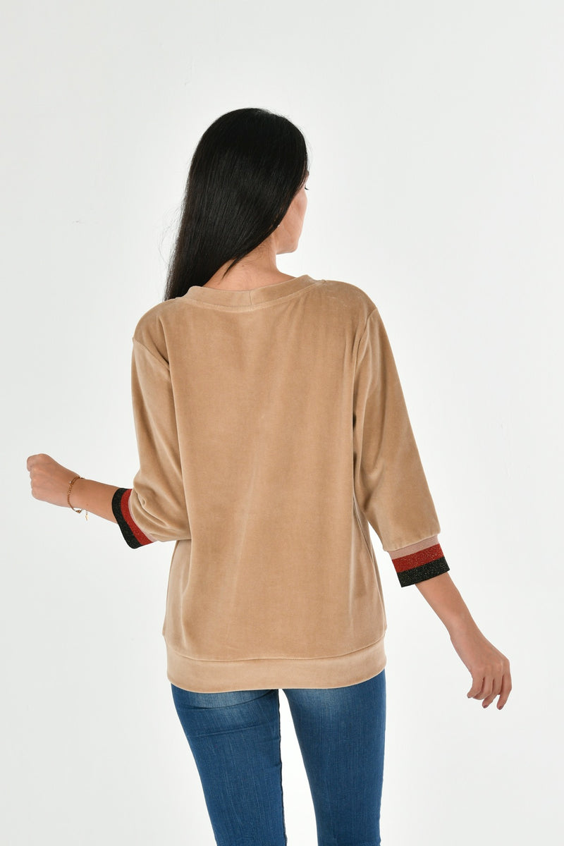 Organic Cotton Velvet Blouse with Rib LINDA-7