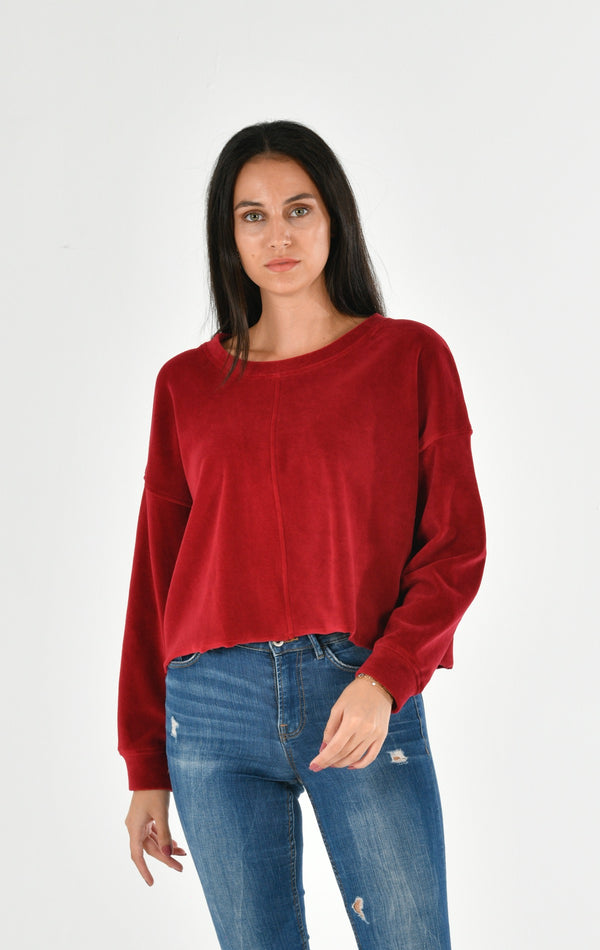 Organic Cotton Velvet Crop Sweatshirt LARA-54