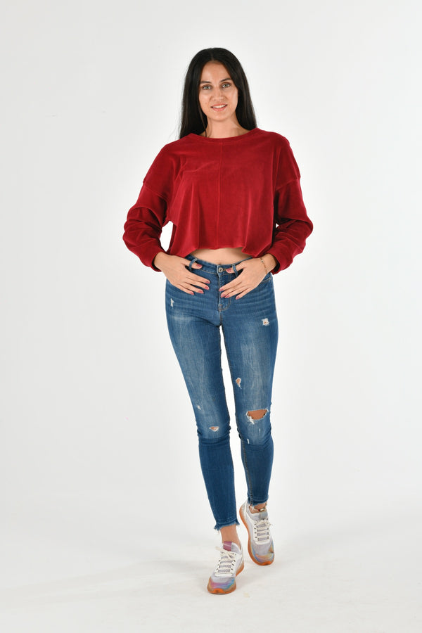 Organic Cotton Velvet Crop Sweatshirt LARA-54