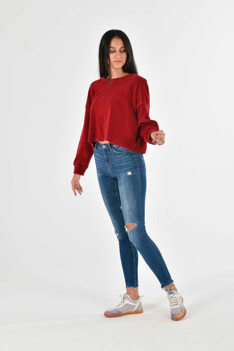 Organic Cotton Velvet Crop Sweatshirt LARA-54
